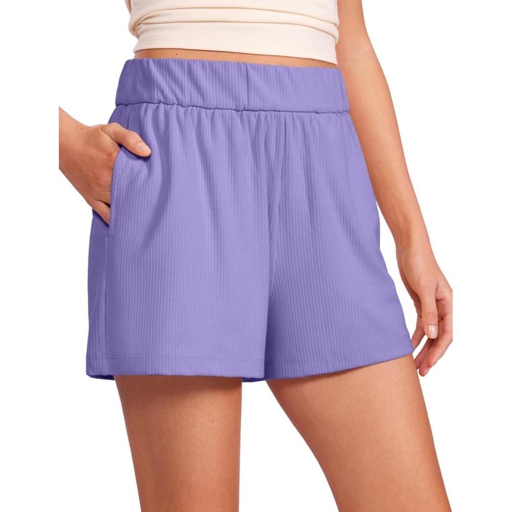 imageCRZ YOGA Comfy Ribbed Sweat Shorts for Women 3quot High Waisted Lyocell for Casual Lounge Athletic Jersey with PocketsDark Lavender Purple