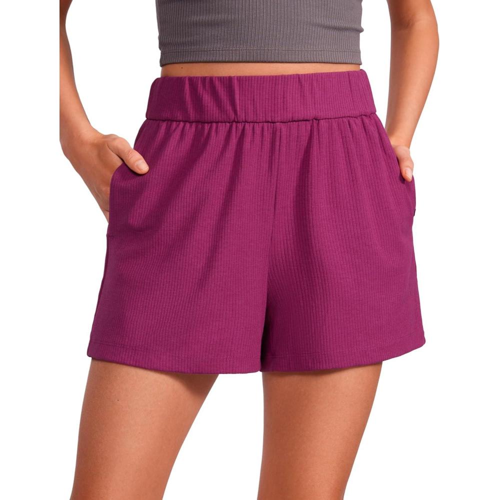 imageCRZ YOGA Comfy Ribbed Sweat Shorts for Women 3quot High Waisted Lyocell for Casual Lounge Athletic Jersey with PocketsMagenta Purple