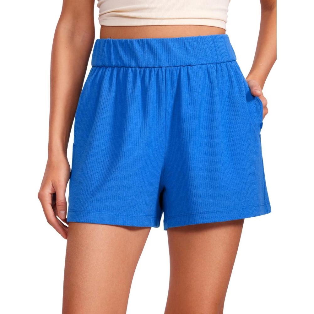 imageCRZ YOGA Comfy Ribbed Sweat Shorts for Women 3quot High Waisted Lyocell for Casual Lounge Athletic Jersey with PocketsSparkle Blue