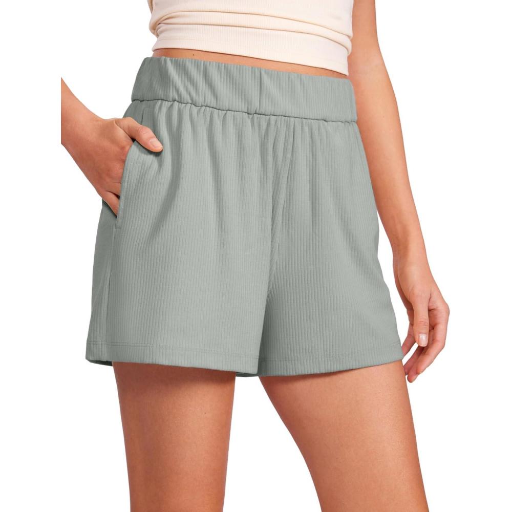 imageCRZ YOGA Comfy Ribbed Sweat Shorts for Women 3quot High Waisted Lyocell for Casual Lounge Athletic Jersey with PocketsSterling