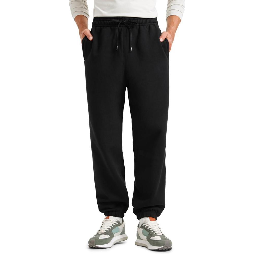 imageCRZ YOGA Cotton Fleece Lined Relaxed Sweatpants for Men 32quot Loose Lounge Casual Bottom Sweat Pants with Zipper PocketBlack