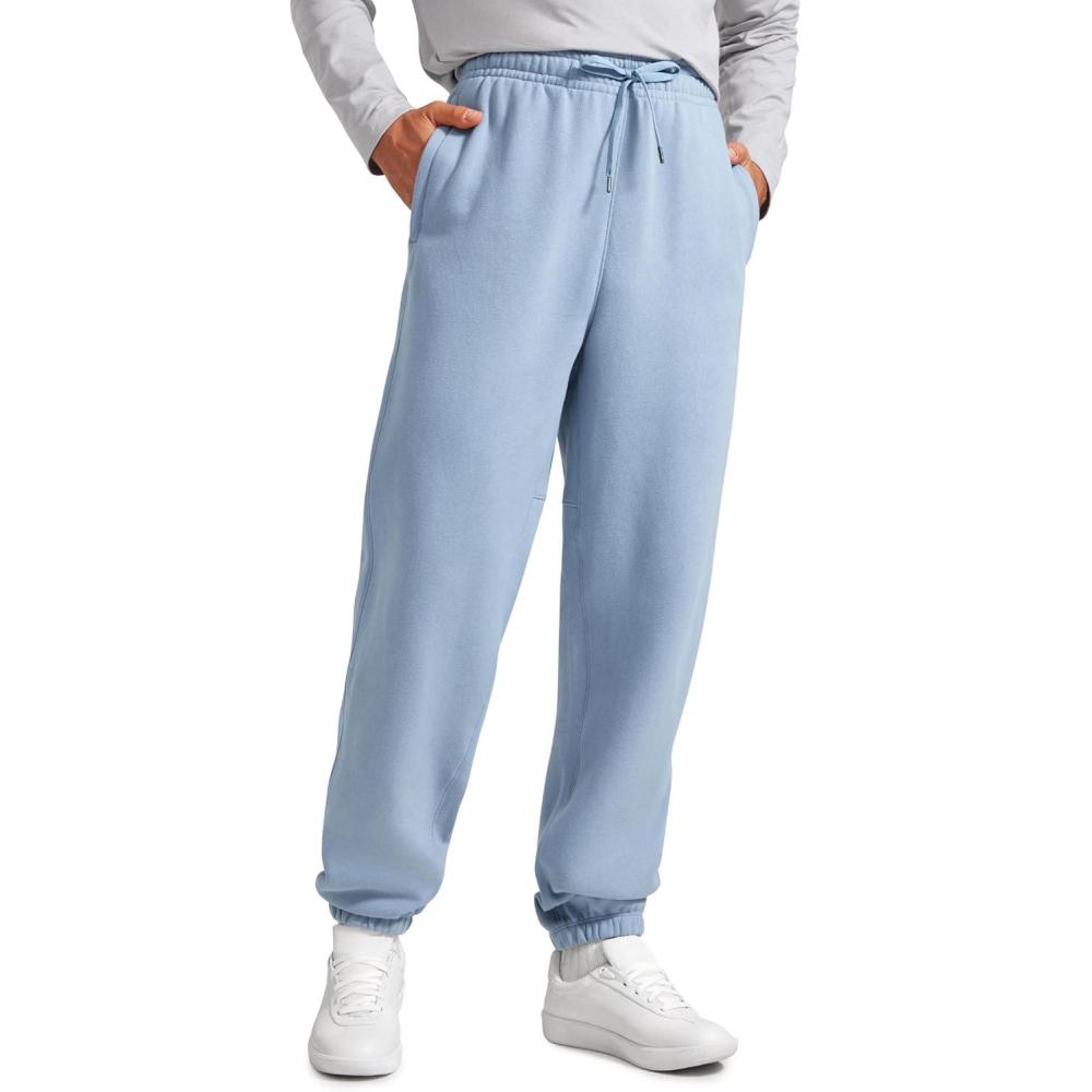 imageCRZ YOGA Cotton Fleece Lined Relaxed Sweatpants for Men 32quot Loose Lounge Casual Bottom Sweat Pants with Zipper PocketCambric Blue