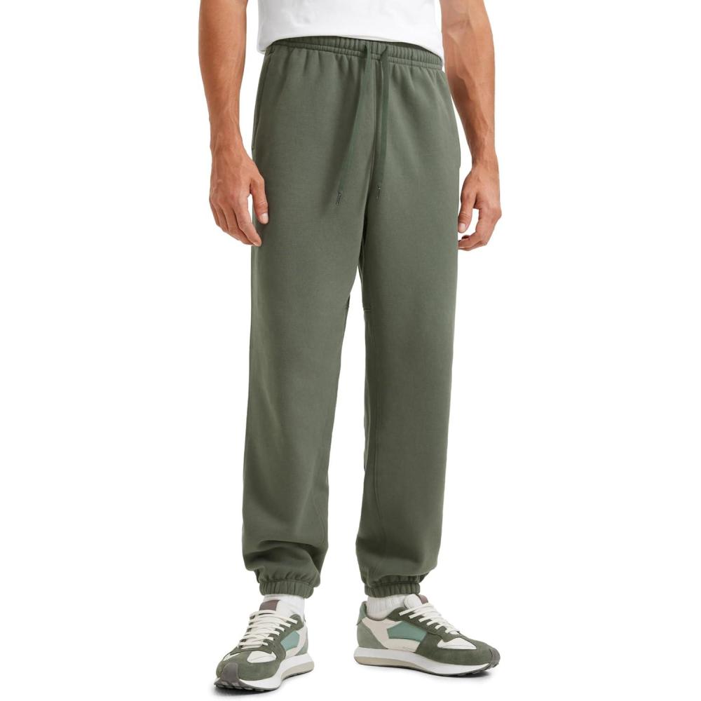 imageCRZ YOGA Cotton Fleece Lined Relaxed Sweatpants for Men 32quot Loose Lounge Casual Bottom Sweat Pants with Zipper PocketLight Army Green