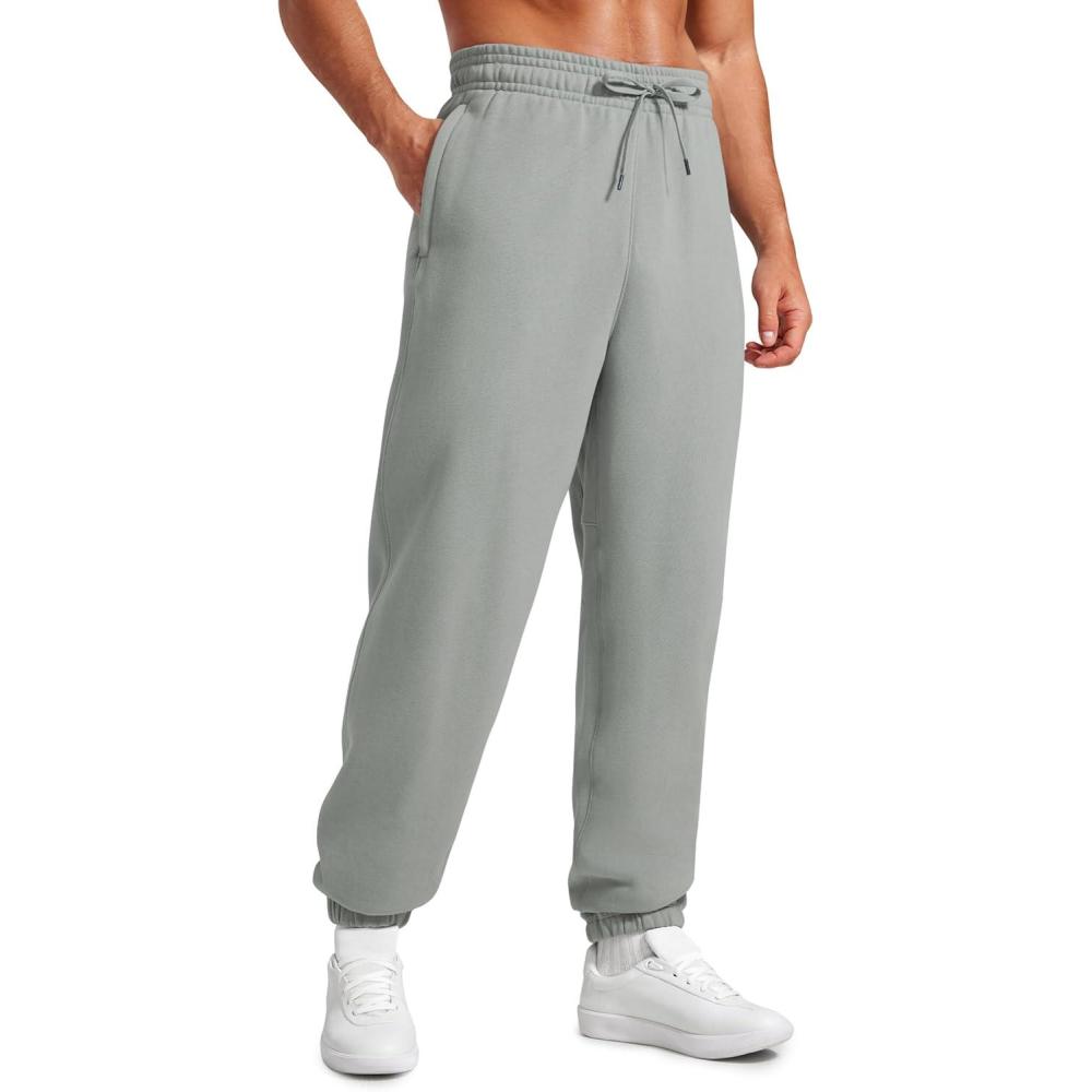 imageCRZ YOGA Cotton Fleece Lined Relaxed Sweatpants for Men 32quot Loose Lounge Casual Bottom Sweat Pants with Zipper PocketSterling