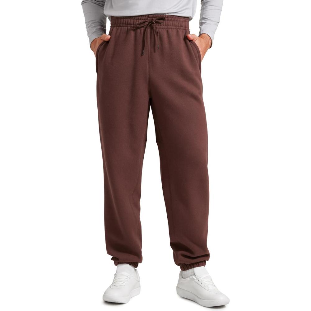 imageCRZ YOGA Cotton Fleece Lined Relaxed Sweatpants for Men 32quot Loose Lounge Casual Bottom Sweat Pants with Zipper PocketTaupe