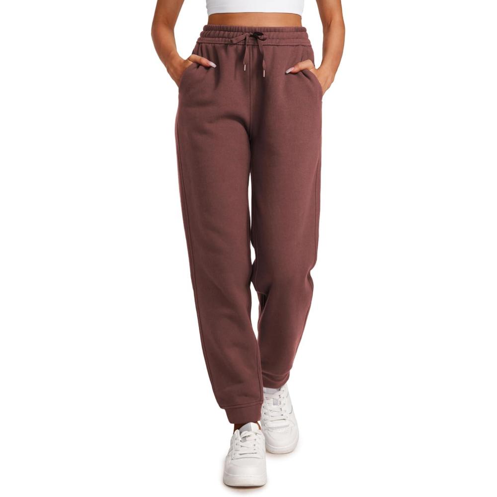 imageCRZ YOGA Cotton Fleece Lined Sweatpants Women High Waisted Warm Casual Lounge Jogger Pants with PocketsTaupe