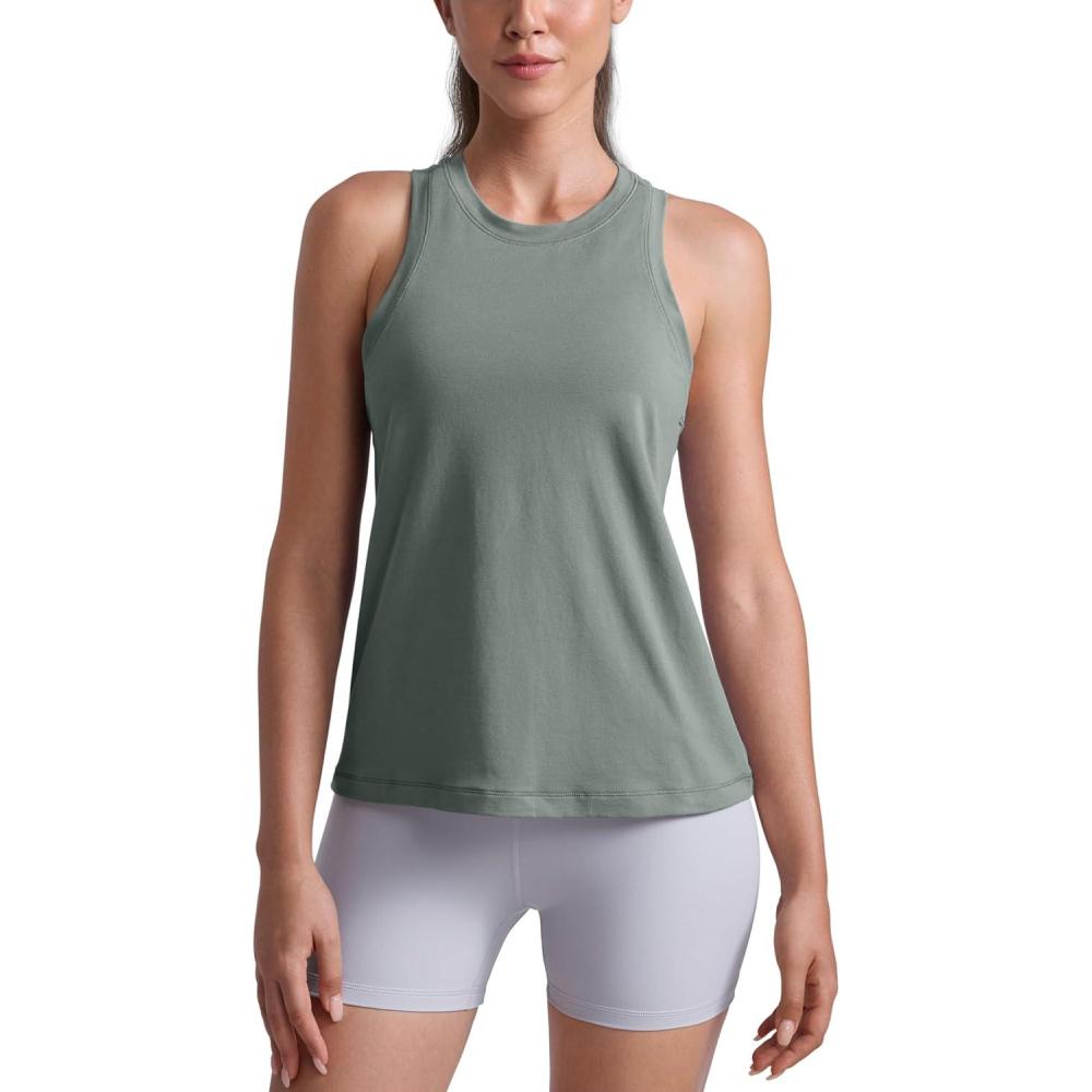 imageCRZ YOGA CottonBlend Workout Racerback Tank for Women Athletic High Neck Breathable Tops Casual Basic Sleeveless ShirtsGrey Sage