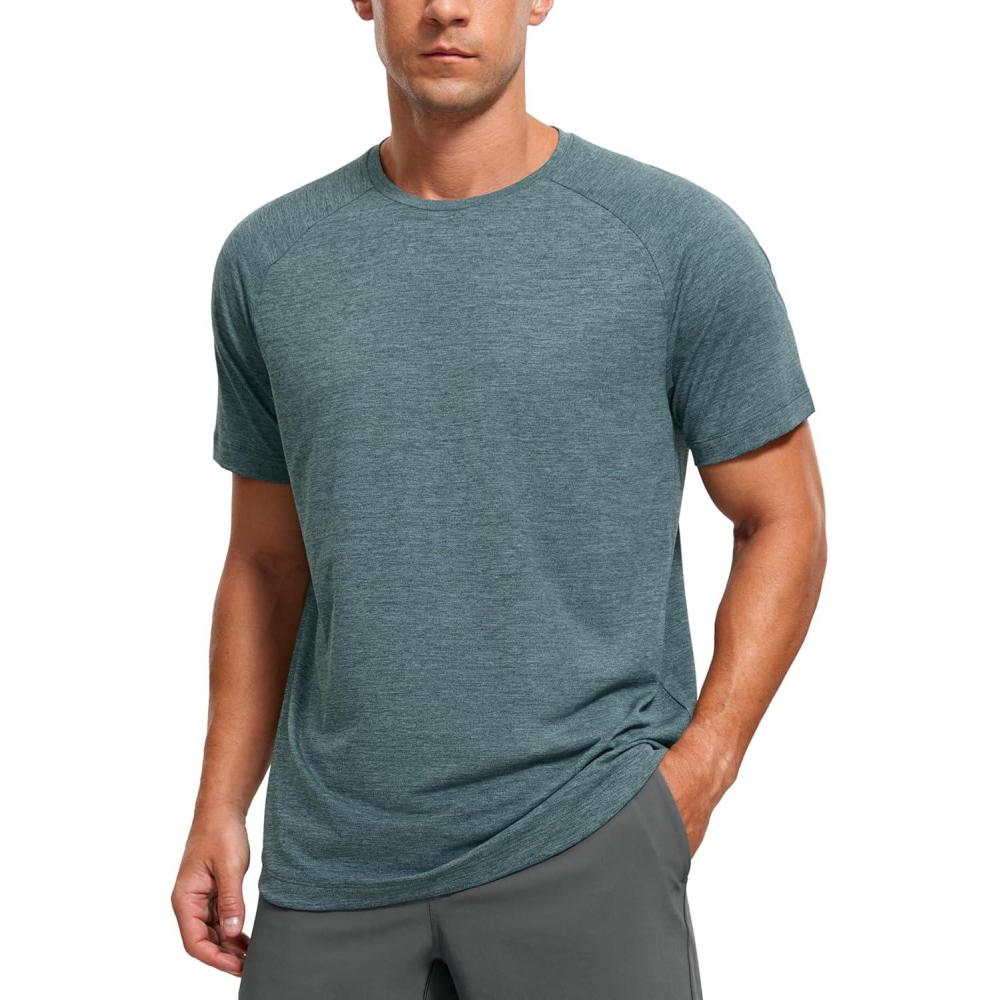 imageCRZ YOGA Crewneck Workout Shirts for Men Quick Dry Running Athletic TShirts Lightweight Basic TopsSmoked Spruce Heather