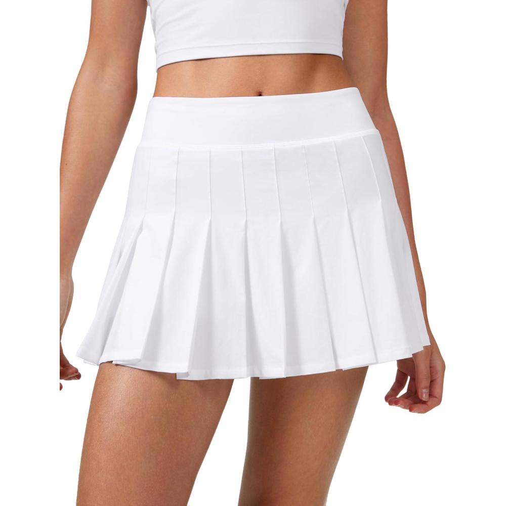 imageCRZ YOGA Cute Pleated Skirts for Women High Waisted Tennis Golf Skorts with Pockets Casual Athletic Workout SkaterWhite