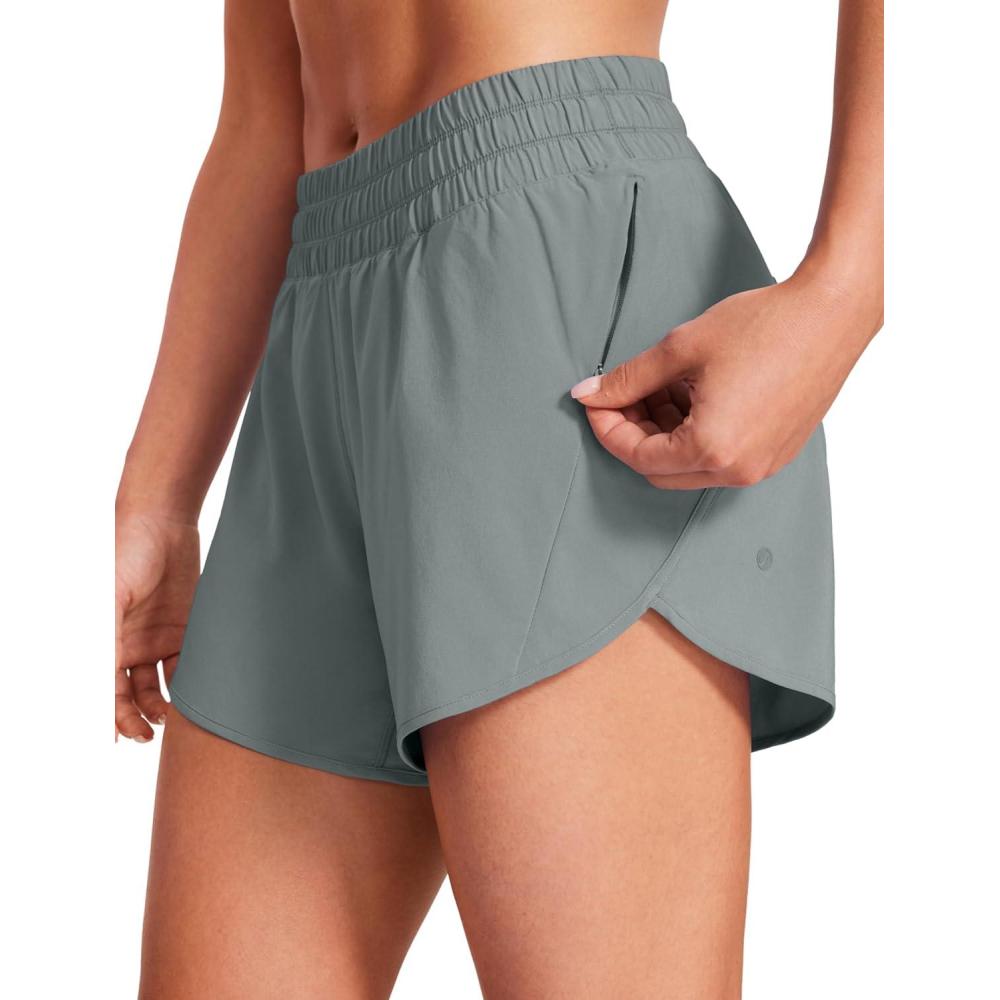 imageCRZ YOGA Dolphin Athletic Shorts for Women 5quot High Waisted Quick Dry for Running Workout Gym Track with Zip PocketGrey Sage