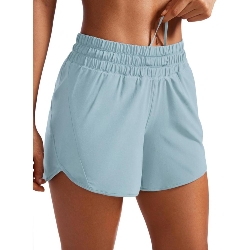 imageCRZ YOGA Dolphin Athletic Shorts for Women 5quot High Waisted Quick Dry for Running Workout Gym Track with Zip PocketLight Grayish Blue