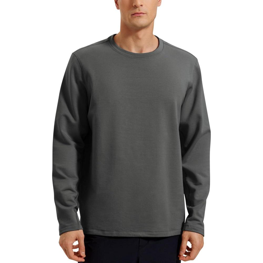 imageCRZ YOGA Fleece Crewneck Sweatshirt for Men Long Sleeve Breathable Workout Casual Pullover Basic Sweat ShirtsAnthracite