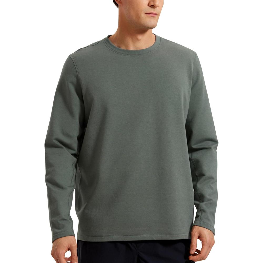 imageCRZ YOGA Fleece Crewneck Sweatshirt for Men Long Sleeve Breathable Workout Casual Pullover Basic Sweat ShirtsGrey Sage