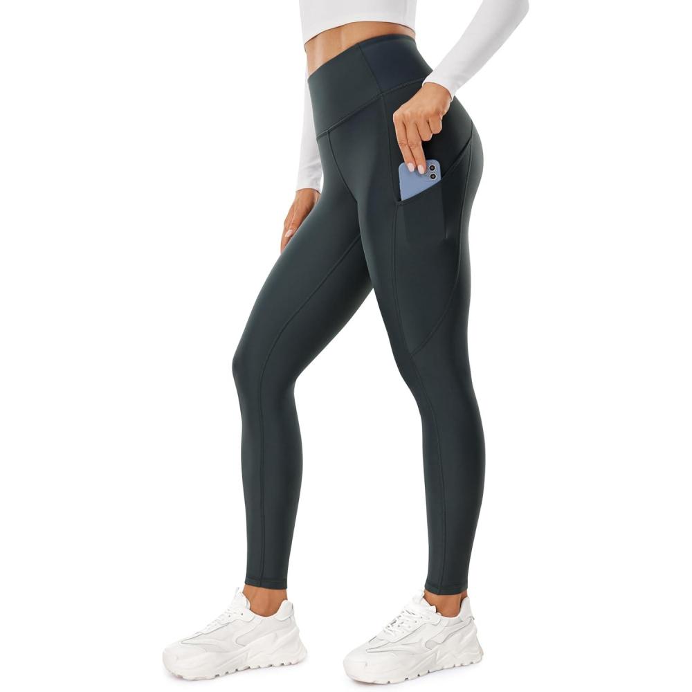 imageCRZ YOGA Fleece Lined Leggings Pockets 28 Thermal Casual Lounge Workout Womens Yoga Full Length Pants Winter WarmMelanite