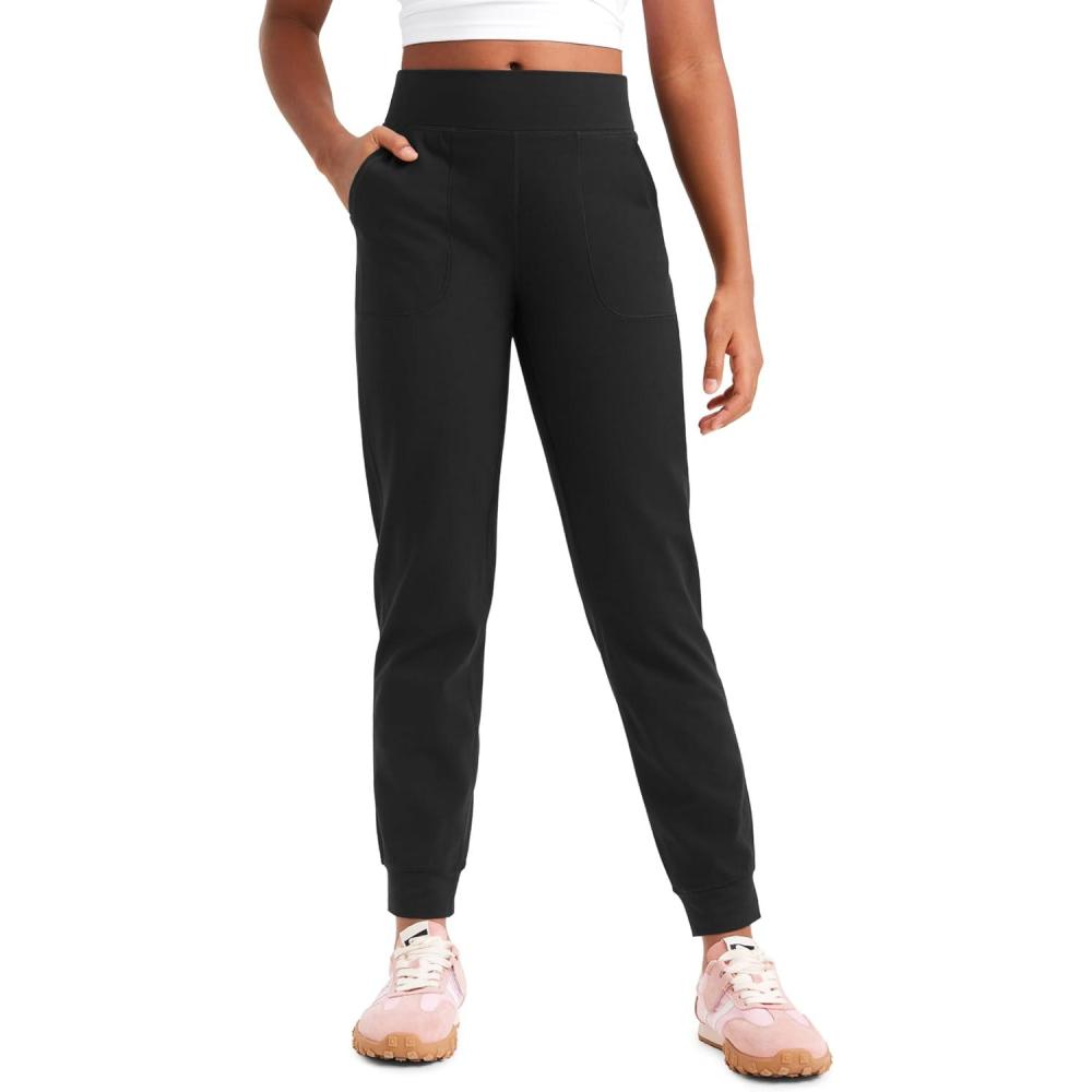 imageCRZ YOGA Girls Butterlift Athletic Joggers Active Running Casual Lounge High Waist Pants with Pockets Kid TeenBlack
