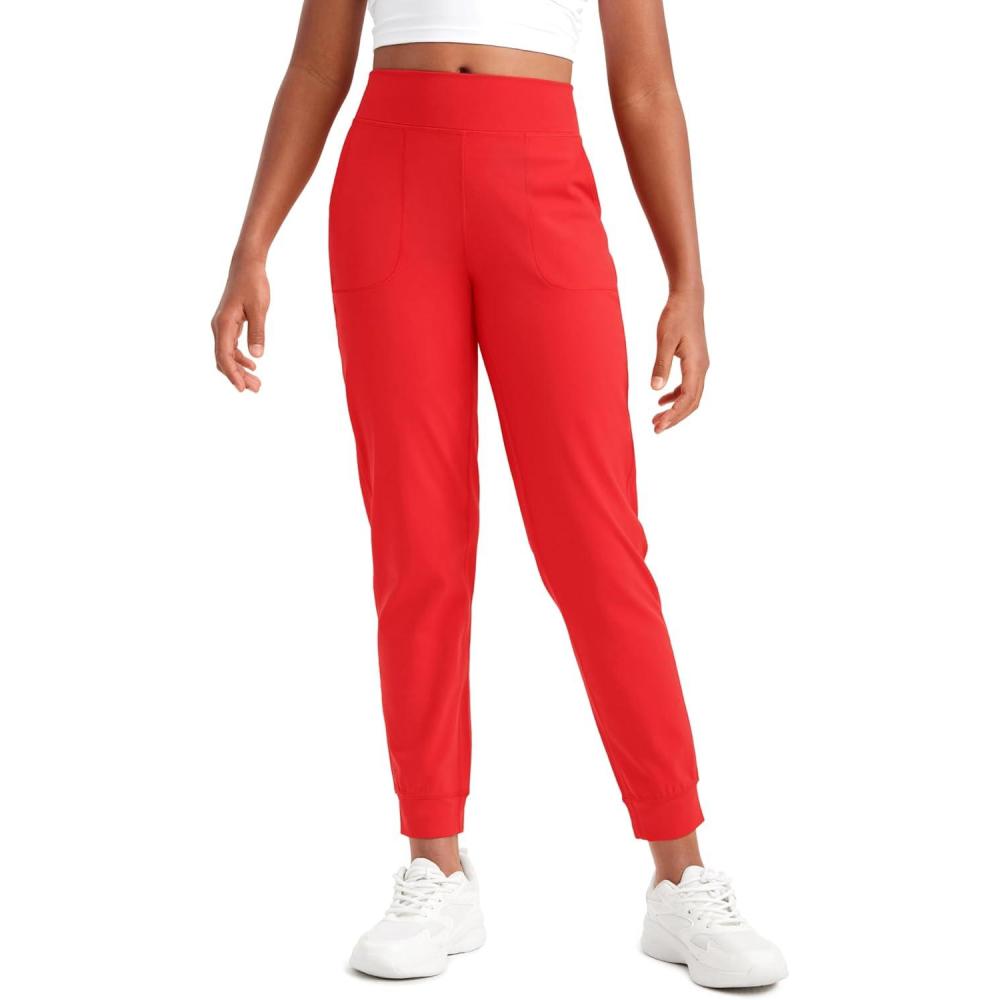 imageCRZ YOGA Girls Butterlift Athletic Joggers Active Running Casual Lounge High Waist Pants with Pockets Kid TeenDeep Red