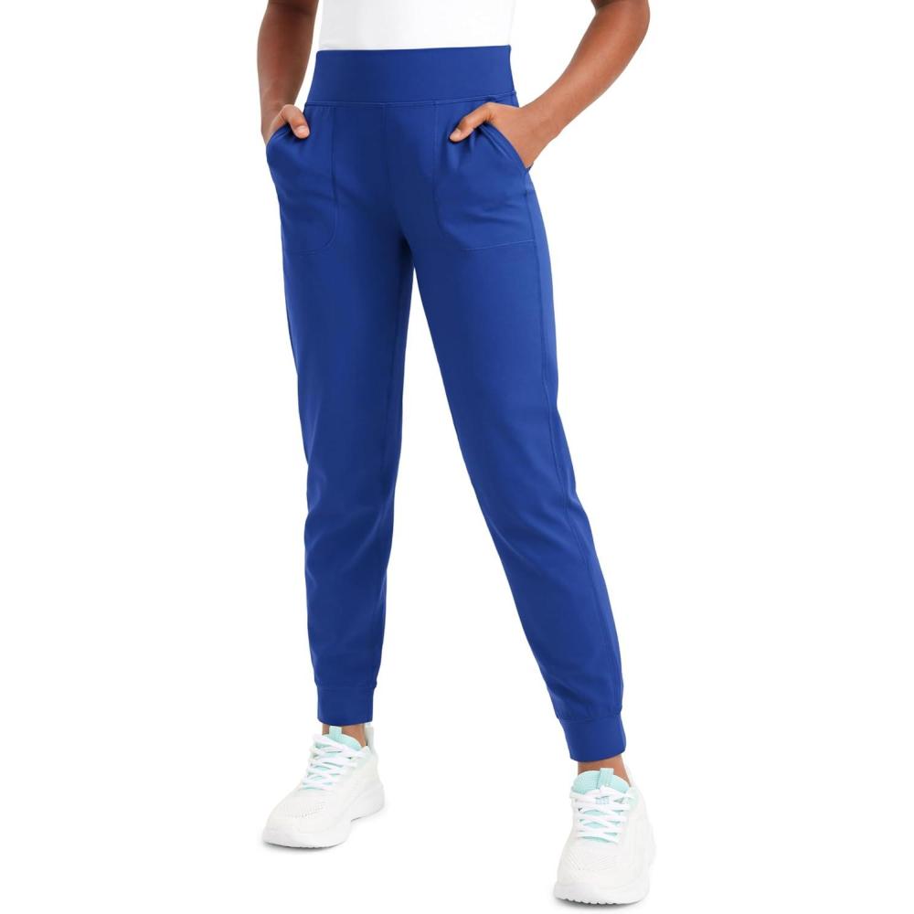 imageCRZ YOGA Girls Butterlift Athletic Joggers Active Running Casual Lounge High Waist Pants with Pockets Kid TeenWaves Blue