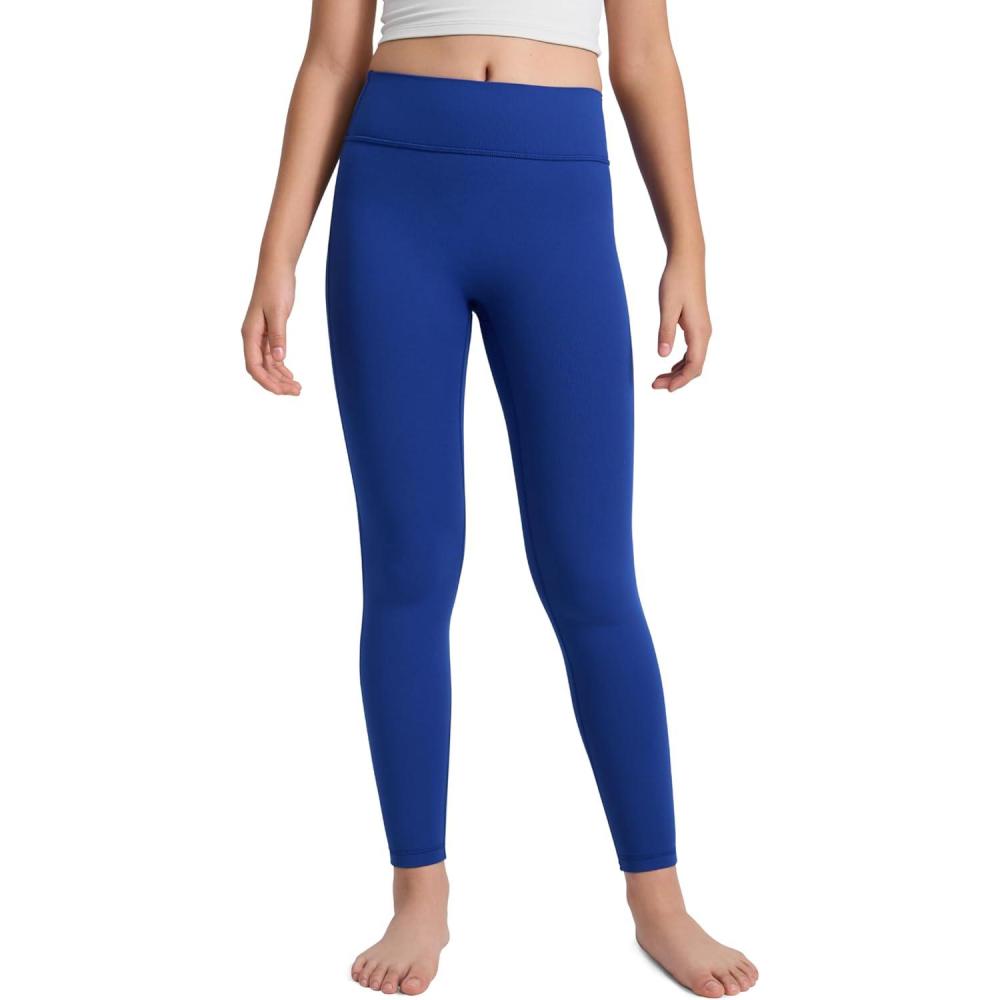 imageCRZ YOGA Girls Butterlift Full Length No Front Seam Yoga Leggings Athletic Sports Casual Pants Tights Kids TeenWaves Blue