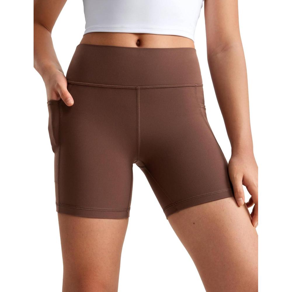 imageCRZ YOGA Girls Butterluxe Athletic Biker Shorts with Pockets Dance Yoga Casual High Waist Kids Teen SummerCoffee Brown