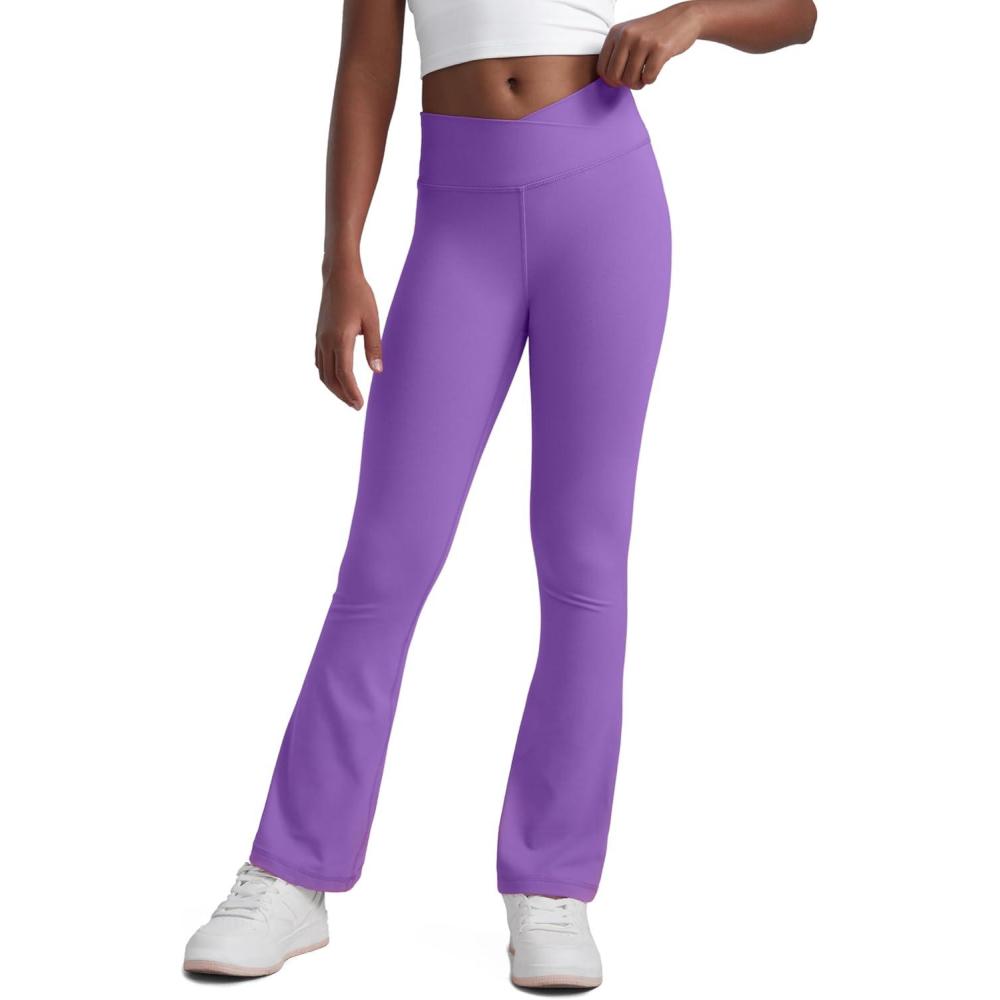 imageCRZ YOGA Girls Butterluxe Crossover Waist Yoga Flare Leggings Dance Casual Athletic Pants Bell Bottoms Kids TeenRoyal Lilac