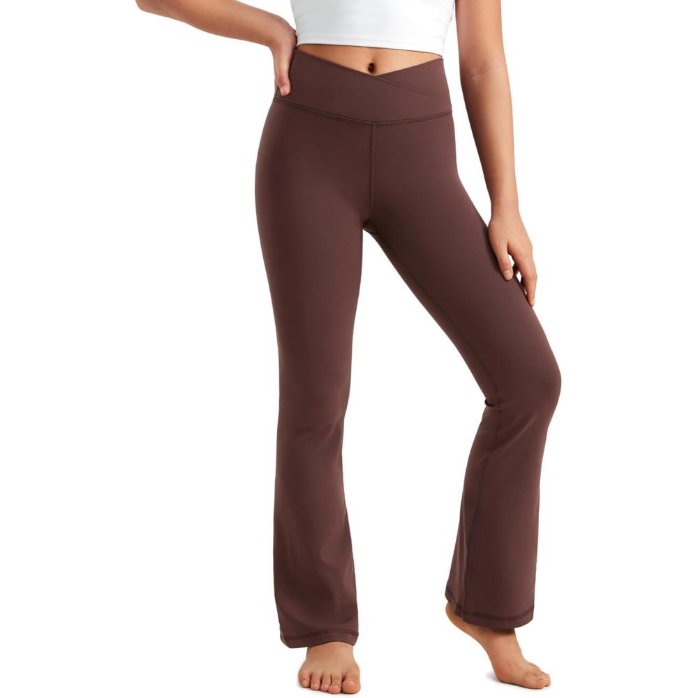imageCRZ YOGA Girls Butterluxe Crossover Waist Yoga Flare Leggings Dance Casual Athletic Pants Bell Bottoms Kids TeenTaupe