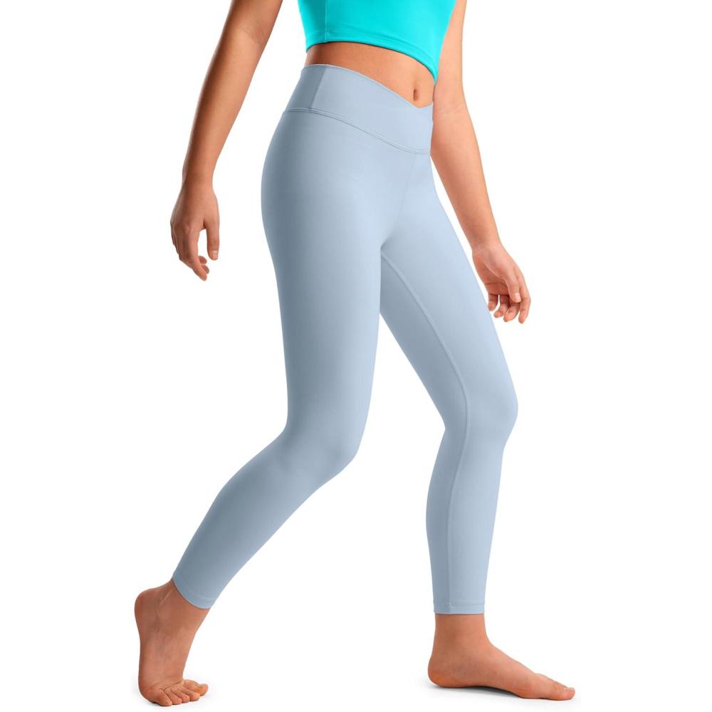 imageCRZ YOGA Girls Butterluxe Crossover Waist Yoga Leggings Athletic Sports Casual Pants V Cross Tights Kids TeenCambric Blue