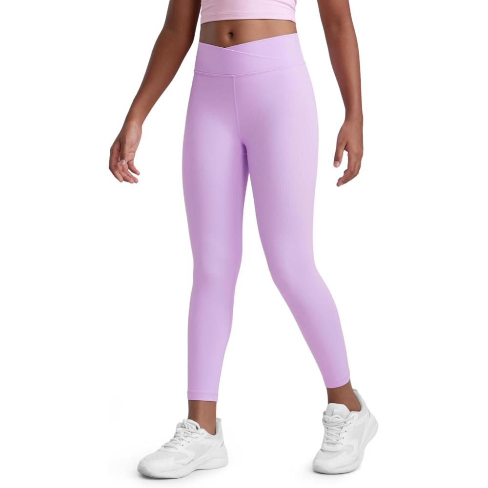 imageCRZ YOGA Girls Butterluxe Crossover Waist Yoga Leggings Athletic Sports Casual Pants V Cross Tights Kids TeenElfin Purple