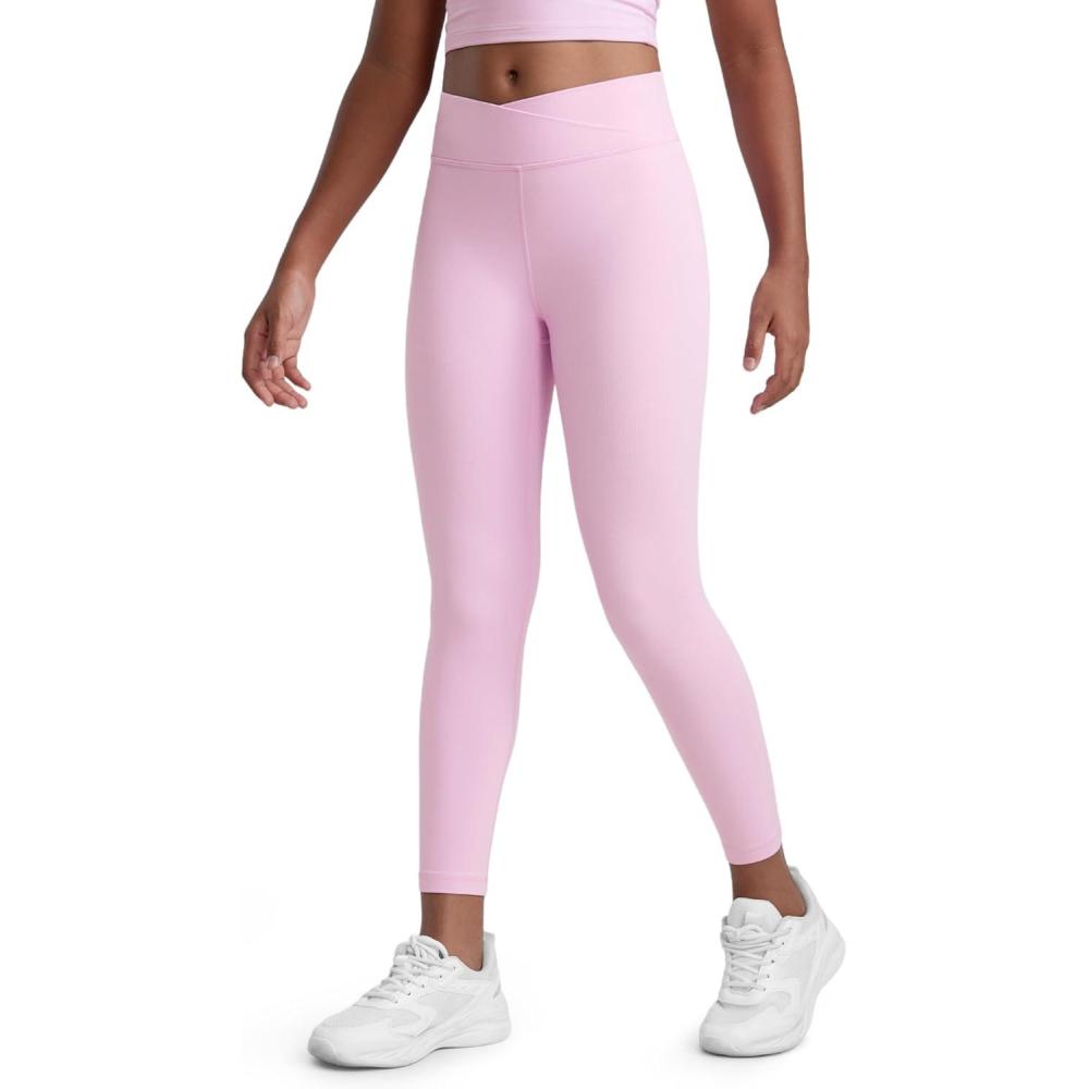 imageCRZ YOGA Girls Butterluxe Crossover Waist Yoga Leggings Athletic Sports Casual Pants V Cross Tights Kids TeenVita Pink