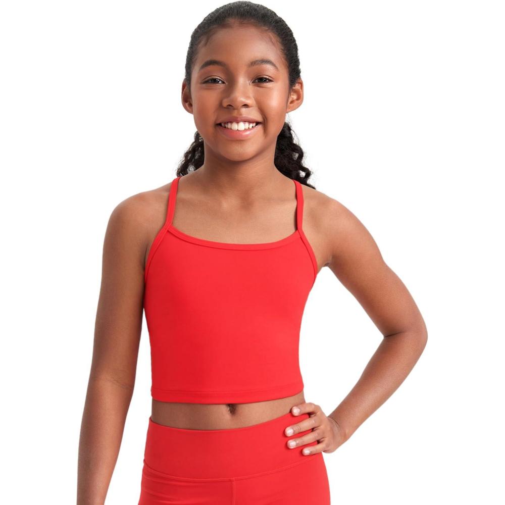imageCRZ YOGA Girls Butterluxe Double Lined Camisole Tank Tops Crop Dance Yoga Athletic Casual Spaghetti Y Back Kids TeenDeep Red