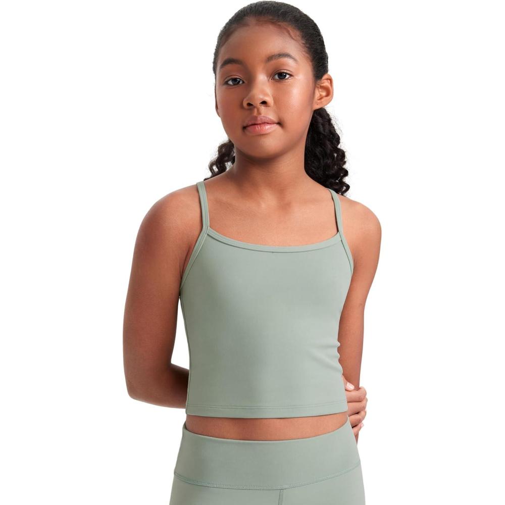 imageCRZ YOGA Girls Butterluxe Double Lined Camisole Tank Tops Crop Dance Yoga Athletic Casual Spaghetti Y Back Kids TeenGreen Palm Court
