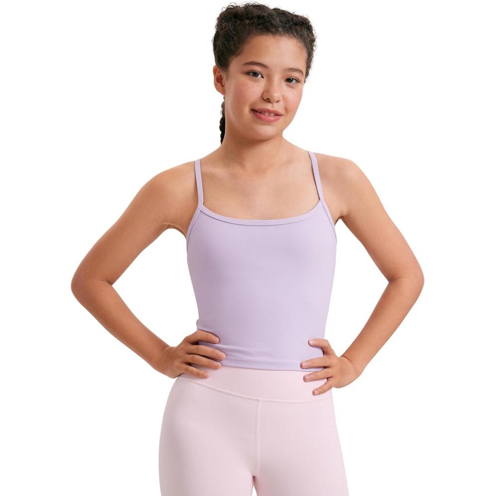 imageCRZ YOGA Girls Butterluxe Double Lined Camisole Tank Tops Crop Dance Yoga Athletic Casual Spaghetti Y Back Kids TeenLilac Air