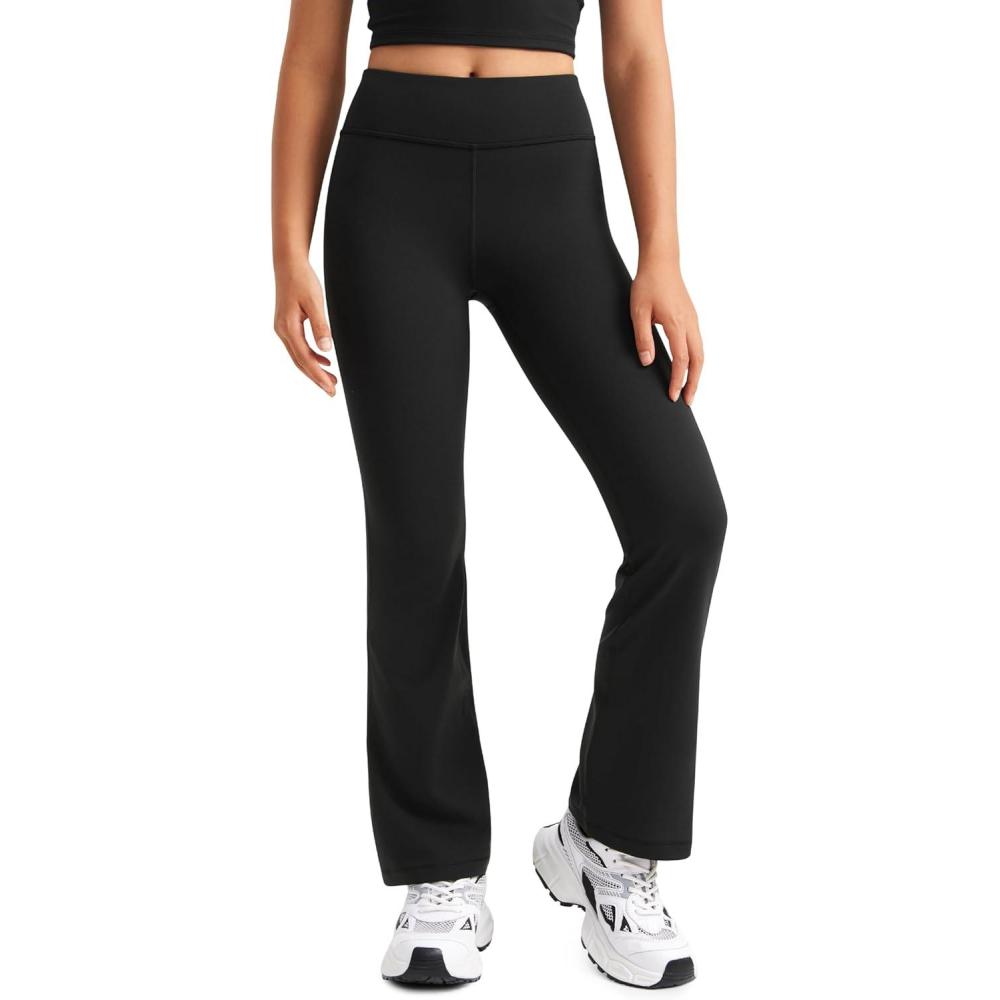 imageCRZ YOGA Girls Butterluxe High Waist Yoga Flare Leggings Dance Casual Athletic Pants Bell Bottoms Bootcut Kids TeenBlack