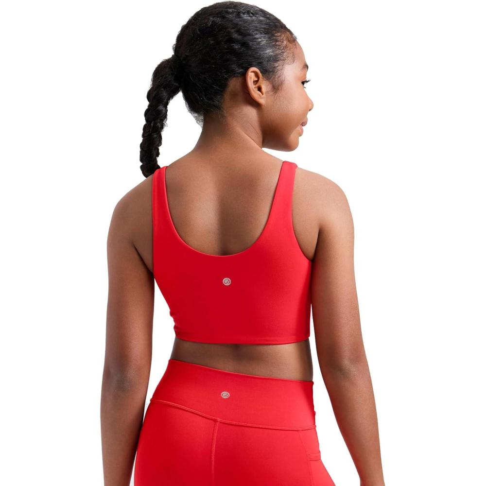 imageCRZ YOGA Girls Butterluxe Longline Sports Bra Yoga Athletic Casual Tops Scoop Neck U Back Padded Kids TeenDeep Red