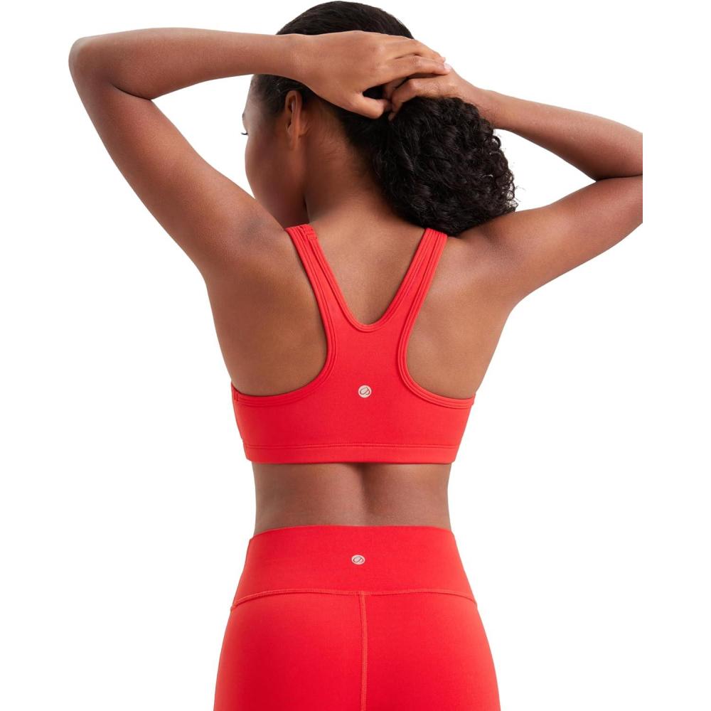 imageCRZ YOGA Girls Butterluxe Racerback Sports Bra Yoga Athletic Casual Tops Scoop Neck Padded Crop Kids TeenDeep Red
