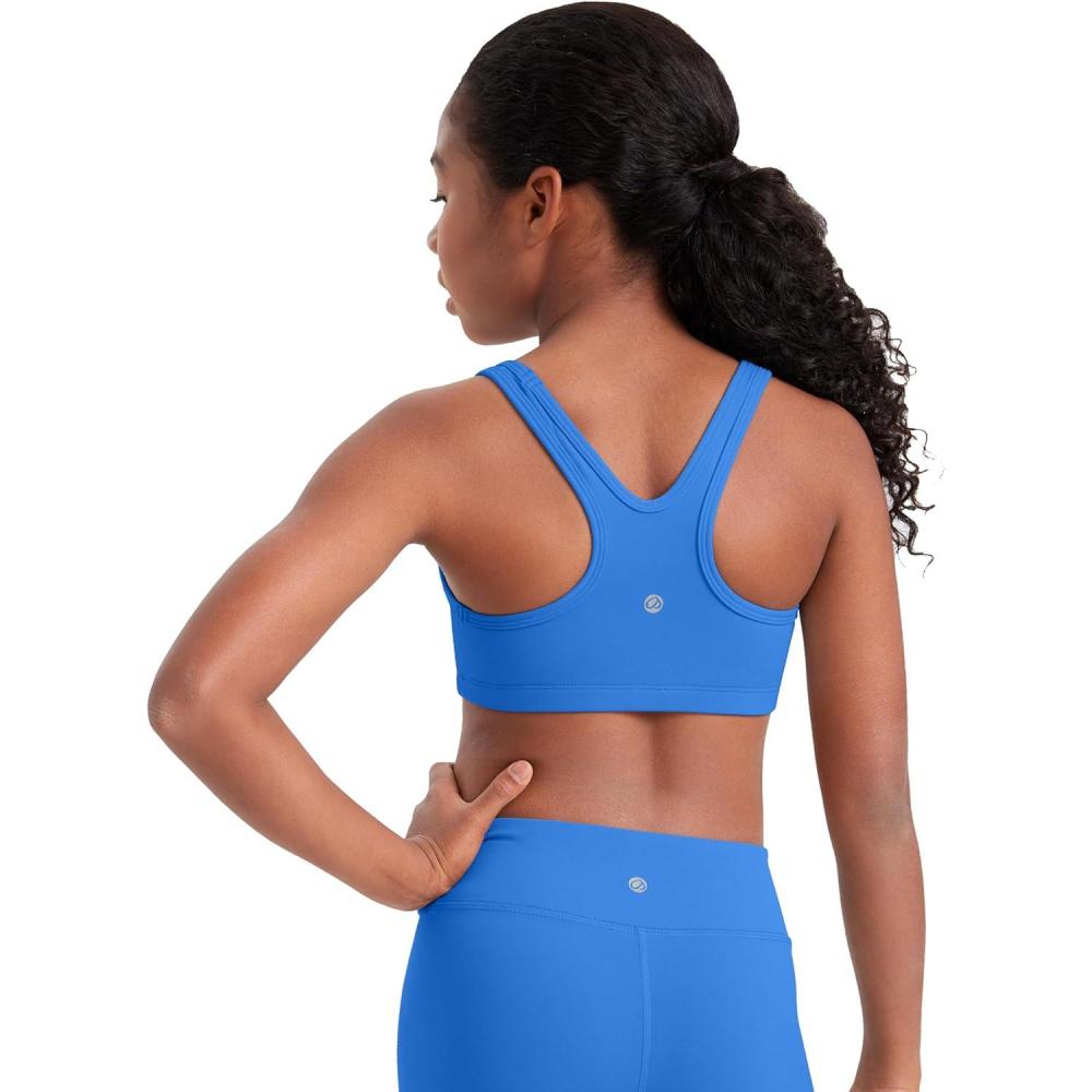 imageCRZ YOGA Girls Butterluxe Racerback Sports Bra Yoga Athletic Casual Tops Scoop Neck Padded Crop Kids TeenSparkle Blue