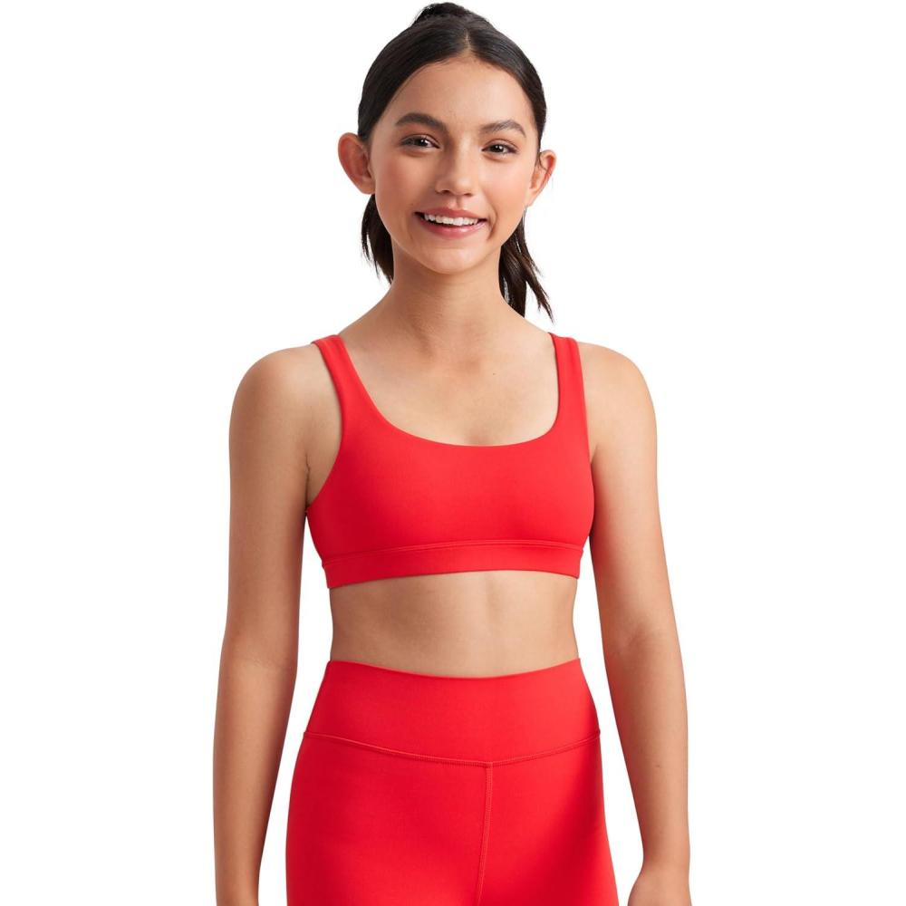 imageCRZ YOGA Girls Butterluxe U Back Sports Bra Yoga Athletic Casual Tops Scoop Neck Padded Crop Kids TeenDeep Red