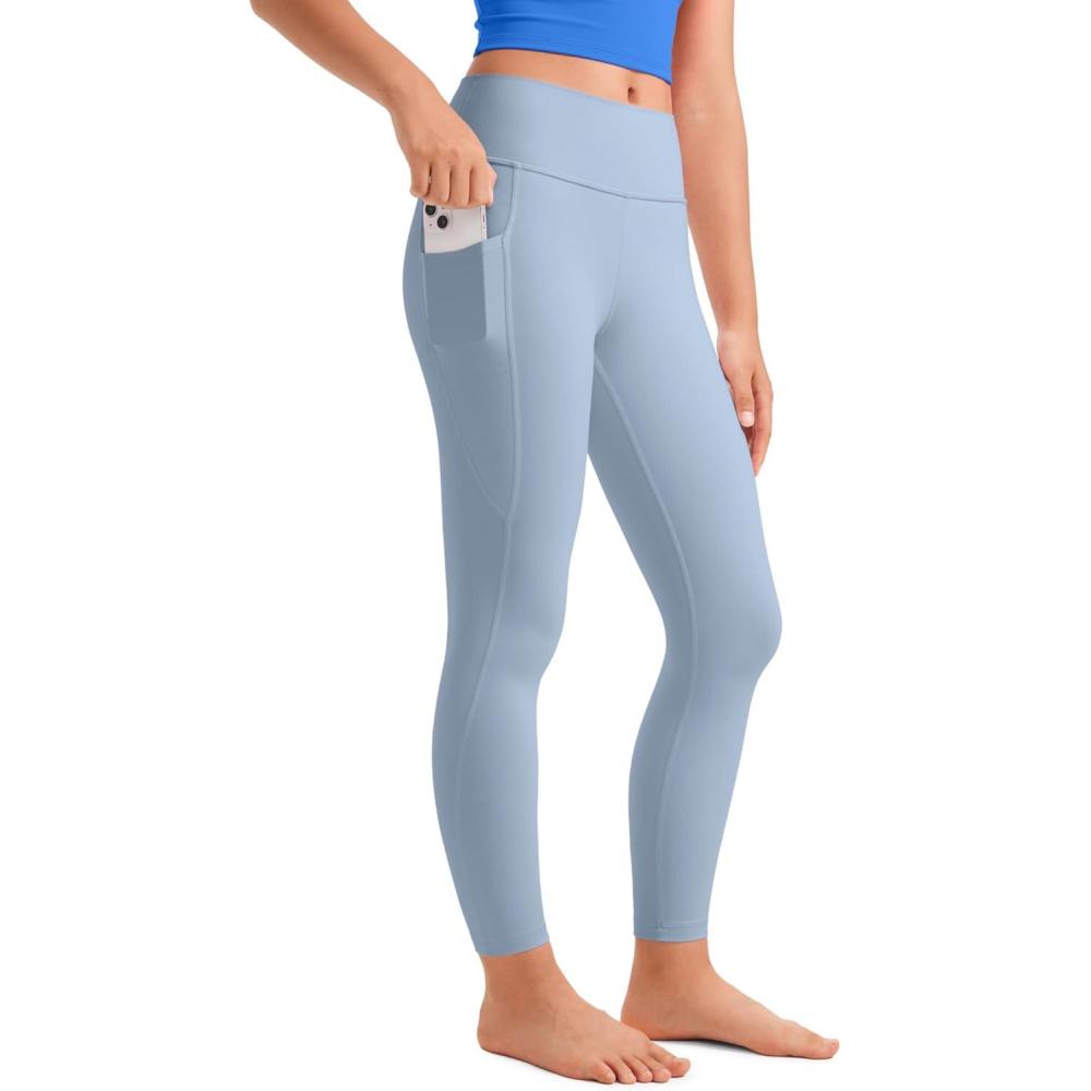 imageCRZ YOGA Girls Butterluxe Yoga Leggings with Pockets Athletic Sports Casual Pants High Waist Tights Kids TeenCambric Blue