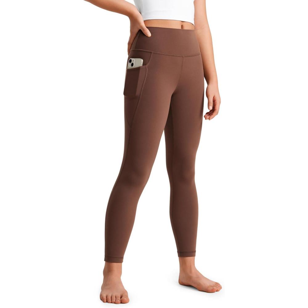 imageCRZ YOGA Girls Butterluxe Yoga Leggings with Pockets Athletic Sports Casual Pants High Waist Tights Kids TeenCoffee Brown