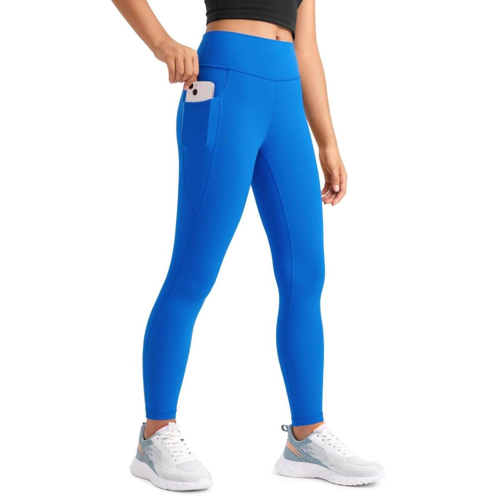 imageCRZ YOGA Girls Butterluxe Yoga Leggings with Pockets Athletic Sports Casual Pants High Waist Tights Kids TeenSparkle Blue