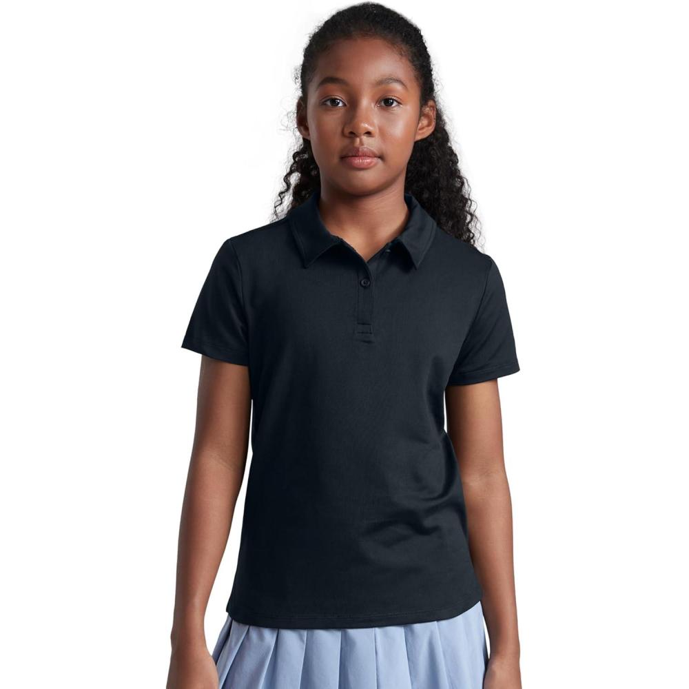imageCRZ YOGA Girls Cloud Jersey Short Sleeve Casual Polo Shirts School Uniform Tennis Golf Hip Length Side Splits Kids TeenTrue Navy