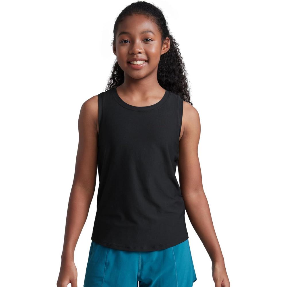 imageCRZ YOGA Girls Cloudweight Athletic Tank Tops Hip Length Active Dance Casual Crew Neck Sleeveless Kids TeenBlack