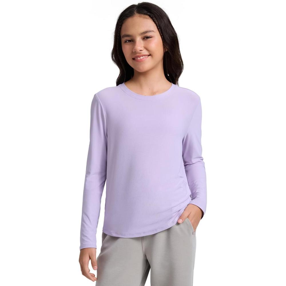 imageCRZ YOGA Girls Cloudweight Long Sleeve Athletic Shirts Active Sports Casual Tees Crew Neck Side Slit Winter Kids TeenLilac Air
