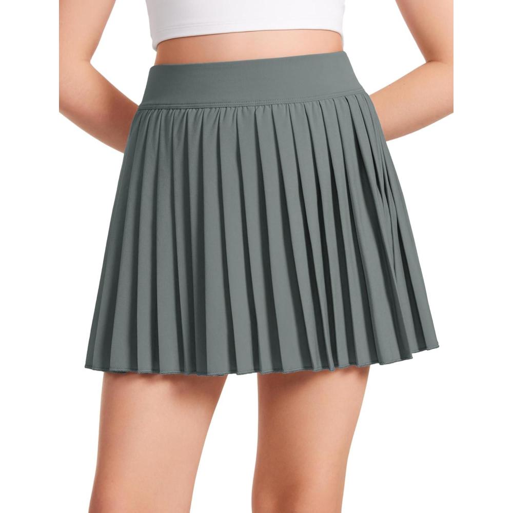 imageCRZ YOGA Girls FeatheryFit Soft Athletic Pleated Skirts Tennis School Casual Skorts with Pockets Liner Kids TeenGrey Sage