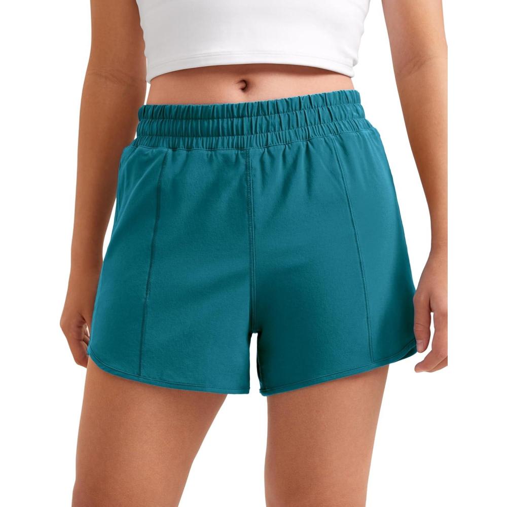 imageCRZ YOGA Girls FeatheryFit Soft Athletic Shorts with Zipper Pocket  Tennis Soccer Running Casual Liner Kids TeenBorealis Green
