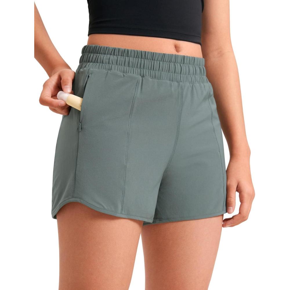 imageCRZ YOGA Girls FeatheryFit Soft Athletic Shorts with Zipper Pocket Tennis Soccer Running Casual Liner Kids TeenGrey Sage