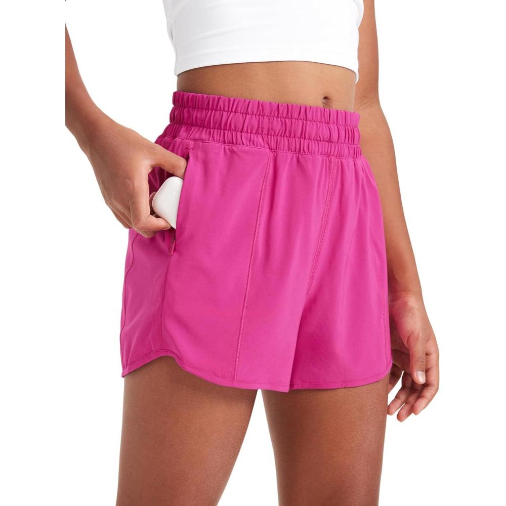 imageCRZ YOGA Girls FeatheryFit Soft Athletic Shorts with Zipper Pocket Tennis Soccer Running Casual Liner Kids TeenHibiscus Purple