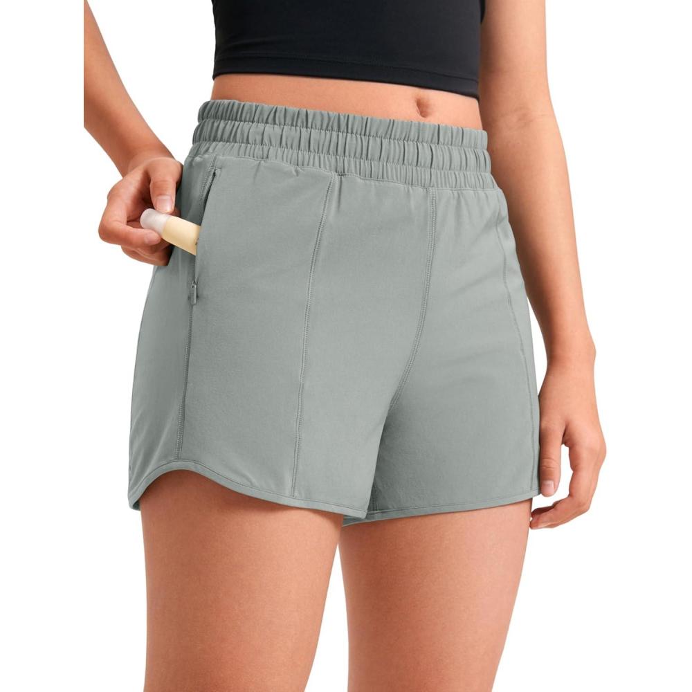 imageCRZ YOGA Girls FeatheryFit Soft Athletic Shorts with Zipper Pocket Tennis Soccer Running Casual Liner Kids TeenSterling