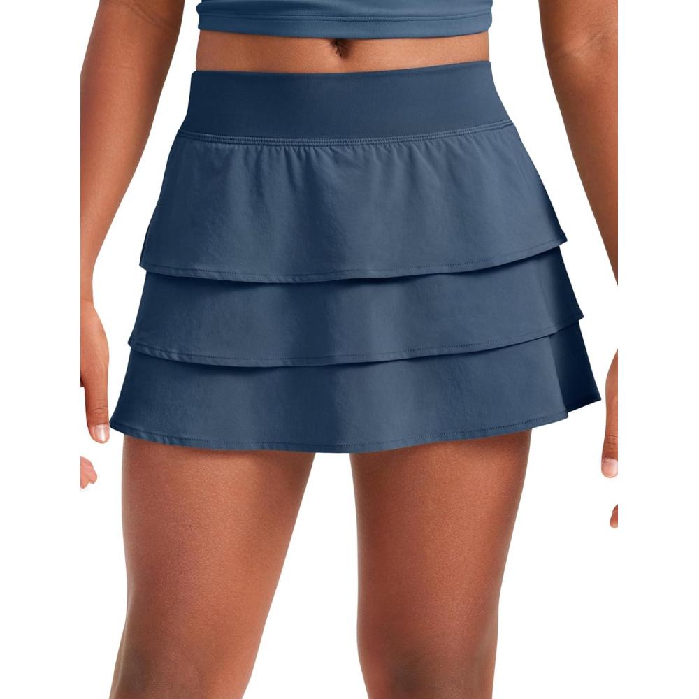 imageCRZ YOGA Girls FeatheryFit Soft Ruffle Athletic Skirts Tennis School Casual Skorts with Pockets Liner Kids TeenStelindigo