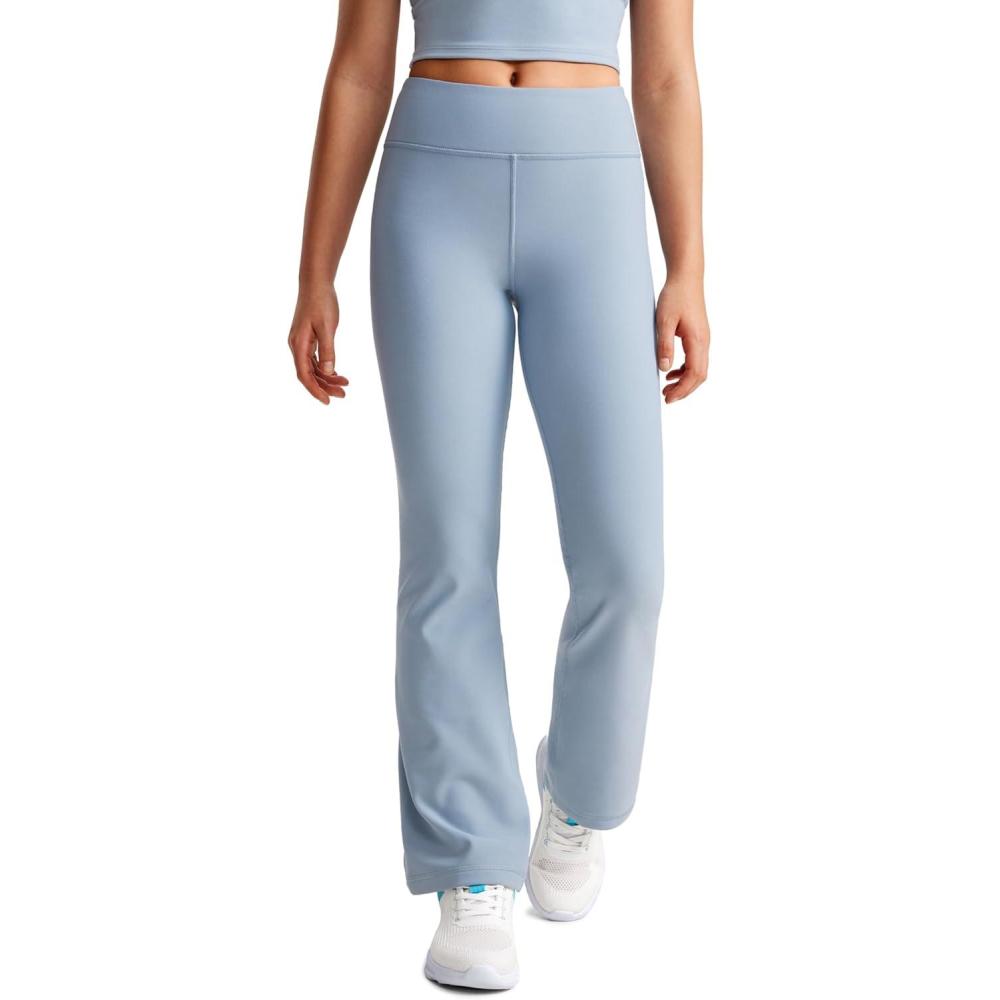 imageCRZ YOGA Girls Fleece Lined High Waist Athletic Flare Leggings Water Resistant Casual Yoga Pants Zip Pocket Bell BottomsCambric Blue
