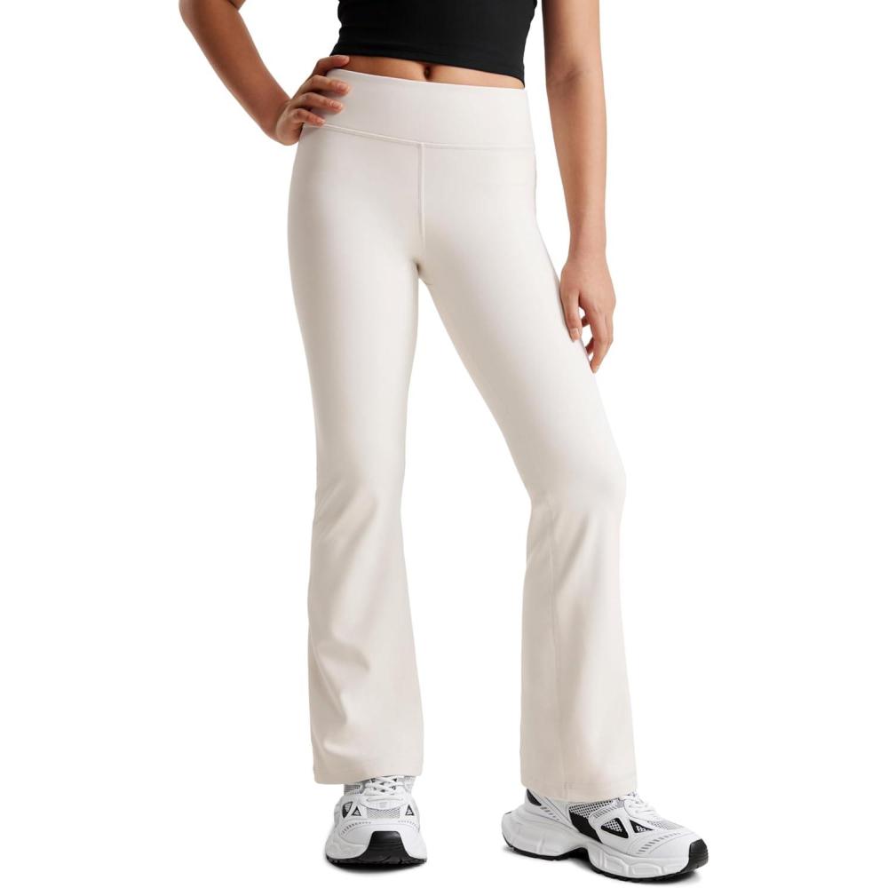 imageCRZ YOGA Girls Fleece Lined High Waist Athletic Flare Leggings Water Resistant Casual Yoga Pants Zip Pocket Bell BottomsMilky White Bone